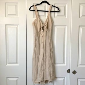New With Tags ASTR Beige Tie Front Linen Midi Dress Size XS